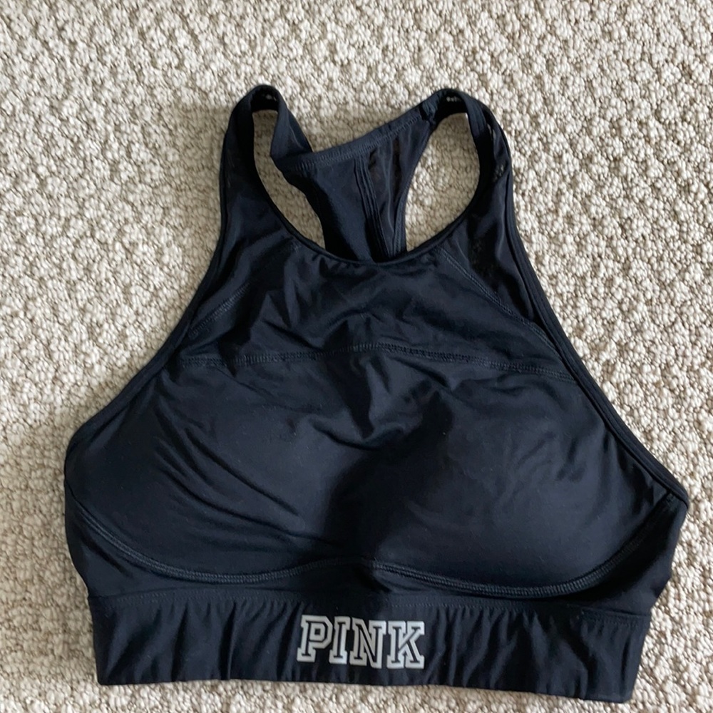 pink high neck padded sports bra sz small